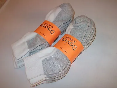 Davido Mens Socks Ankle/quarter 100%cotton Made In Italy 6 Pair White/gray 10-13 • $22.50