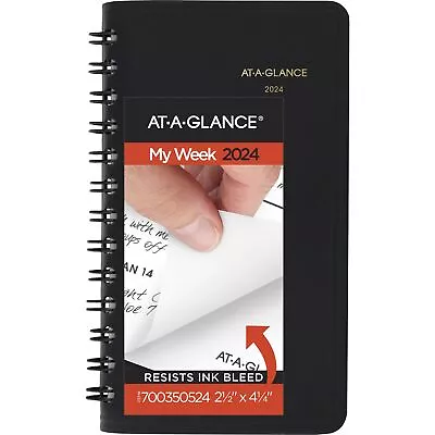 AT-A-GLANCE 2024 Weekly Planner Black Pocket 2 12 X 4 12 - Weekly Planners • $13.30