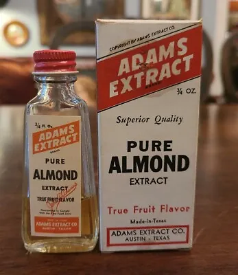 1960's~ Adam's PURE ALMOND ~Extract Bottle~ORIGINAL Box~.75 Ounces NICE COND.❤ • $18.95