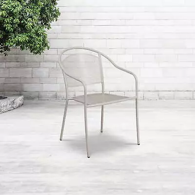 Commercial Grade Light Gray Indoor-Outdoor Steel Patio Arm Chair With Round Back • $80.64