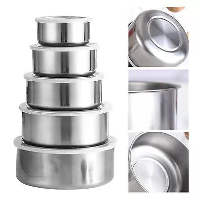 Stainless Steel Mixing Bowls Set Of 5 With Airtight Lids For Cooking & Serving • £9.83