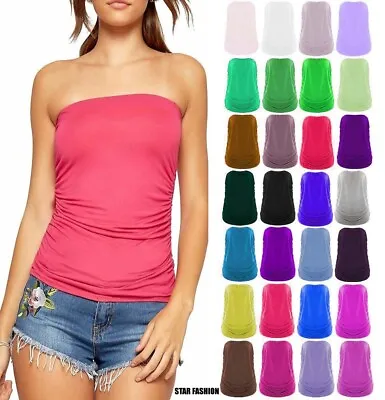 £2.99 • Buy Womens Ladies Plain Boobtube Bandeau Strapless Side Ruched Summer Crop Vest Top