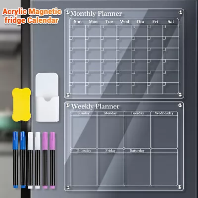 2PCS A3 Magnetic Acrylic Fridge Calendar Monthly Planner & Weekly Planner Board • $36.99