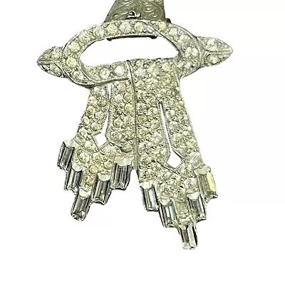 Antique Vintage Art Deco Silver Tone Clear Rhinestone Dress Fur Clip Shoe Clip • $19.99