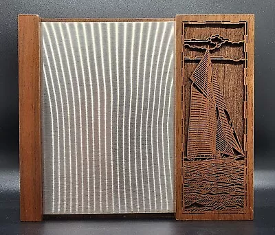 Vintage Lasercraft Laser Engraved Sailboat Walnut Wood Notepad Holder • $19.99