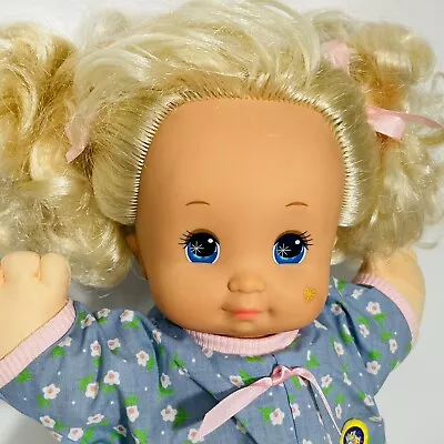 Magic Nursery Doll 1989 Mattel Blue Eyes Romper Blonde Curly Hair Vintage • $14.76