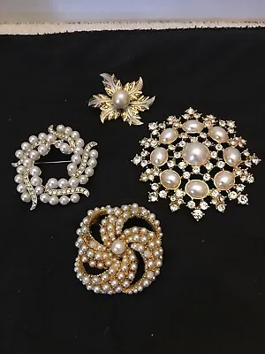 Vintage Brooch Pin Lot Of 4 Faux Pearl Marked & Unmarked  • $24.99