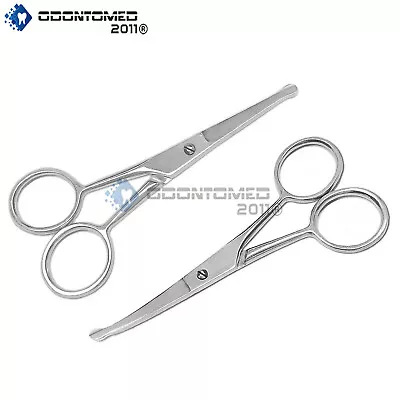 2 Pairs 3.5  Straight + Curved Mustache Nose Hair Scissors Trimmer W Safety Tips • $7.10