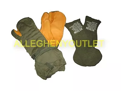 USGI MILITARY TRIGGER FINGER MITTENS GLOVES With INSERT LINER MEDIUM MINT • $24.90