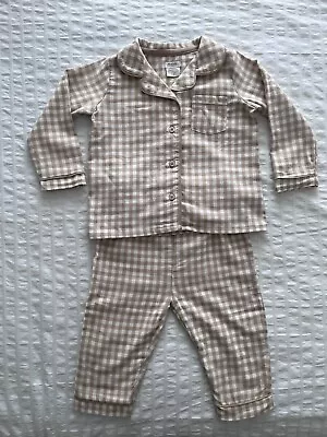 Mamas & Papas Unisex Baby Boy Girl Beige Check Pyjamas 9-12 Months Top Bottoms • £4.99