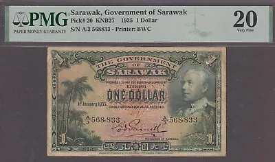 Sarawak 1 Dollar P-20 ND 1935  PMG 20 • $525