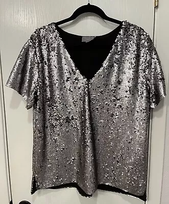 Anthropologie Vanessa Virginia Full Sequin Glam Boxy Top Blouse Shirt Size Large • $26.99