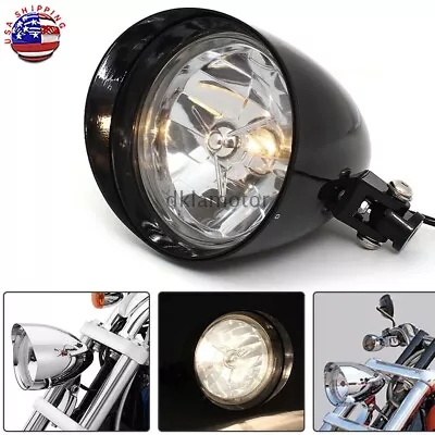 Black Visor Tri Bar 6  Headlight Lamp For Harley Sportster Chopper Bobber -USA • $81.40