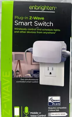 New Enbrighten Z WAVE 15a Plug-In Dual Outlet Smart Z-Wave Plus Switch ZW4106 • $19.99