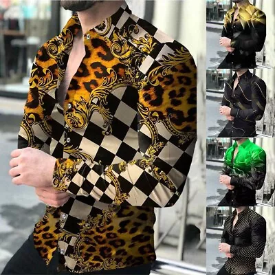 Trendy Men's Long Sleeve Tee Stylish Vintage Party Dress Shirt With Prints • £21.25