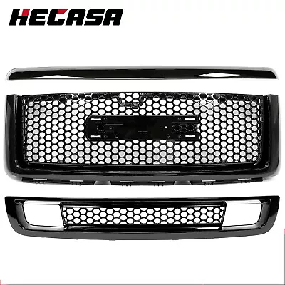 $162.30 • Buy Fit 2007-2013 GMC Sierra 1500 Denali Hood Molding Upper+Lower Grille Black 3PCS
