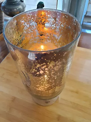 Barryveld Gold Mercury Glass Large Hurricane Candle Pedestal - Ibex & Evergreen • $34