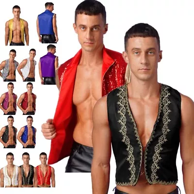 Men Indian Arabian Prince Costume Sleeveless Open Front Jacket Waistcoat Vest  • £18.66