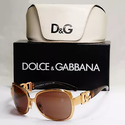 Dolce & Gabbana Sunglasses Vintage Gold Brown Square Metal DG 2031 065/73 270324 • $195.76