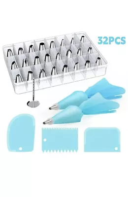 32 Pcs Set NOZZLE BOX Cake Baking Decorating Kit Tools Piping Tips Icing Bags • £8.75