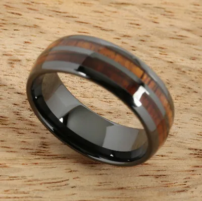 Black Ceramic With Hawaiian Koa Wood  Ring Comfort Fit 6mm(Oval Style) • $55