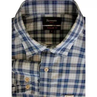 FACONNABLE JEANS Shirt Mens 15 S Blue & White Check REGULAR FIT LIGHTWEIGHT • £27.99