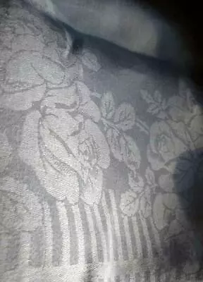 Vintage Cabbage Roses PICKET FENCE TABLECLOTH Fine LINEN Dbl DAMASK 82x66 GR8 ! • $75