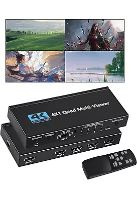 4K HDMI Multi-Viewer 4x1 HDMI Quad Screen Multiviewer 4 In 1 Seamless Switch+IR • $15