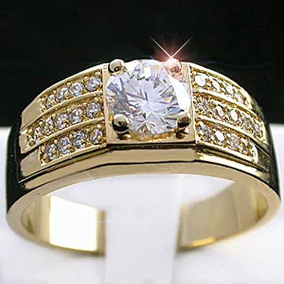 $69.99 • Buy Mens 1.1ct Created DIAMOND 14k GOLD Layered Ring + LIFETIME GUARANTEE