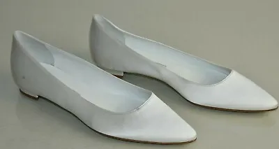 $865 NEW Manolo Blahnik BB Satin Flats White Pointed Toe WEDDING Shoes 38 40.5 • $365