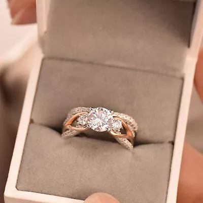 Vintage Rose Gold Sterling Silver Engagement Ring Set For Women Bridal Set Size5 • $19.35