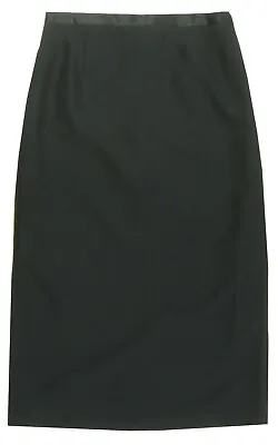 Black Lined Skirt Smart Plain Front With Side Elastic Waist Button Zip 35  Long • £11.96