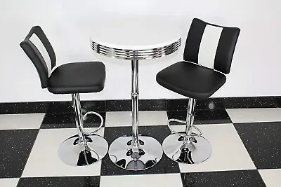 American 50s Diner Furniture Retro Style Round Bistro Table And 2 Black Stools • £229.95