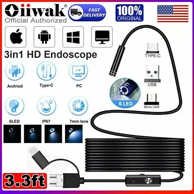 6LED USB Snake Endoscope Borescope HD Inspection Camera Scope For Android Type C • $0.01