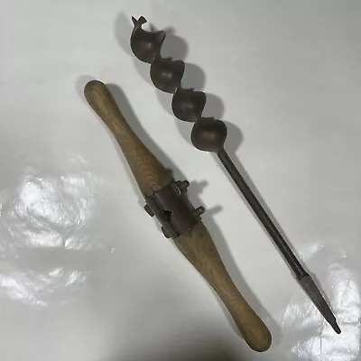 ANTIQUE Vintage Wood Beam Auger With 2  Diameter 19  Long Bit And Wood Handle. • $9.75