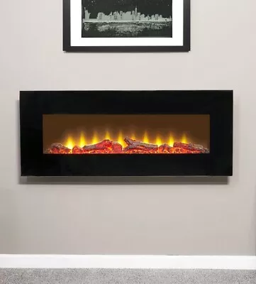 £247.99 • Buy Large Electric Fire Black Wall Mounted Remote Fireplace Led Flame Logs 42  Long