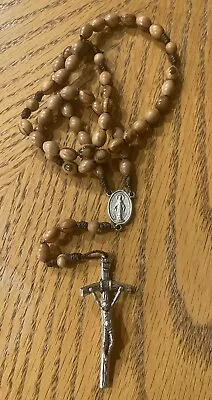 † Italian Vintage Wooden Rosary Beads Style Oval Crucifix Italy Cross New In Box • $24.97