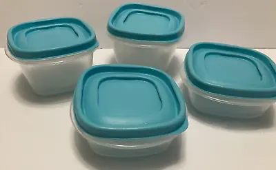Lot Of 4 Vintage Rubbermaid Storage Containers Turquoise- 2 1.25 Cups 2 2 Cup • $15.88