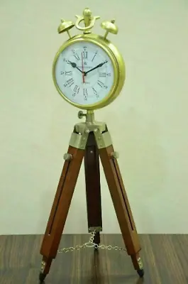 Vintage Metal And Wood Clock On Adjustable Wooden Tripod Floor Tripod Clock • $174.24