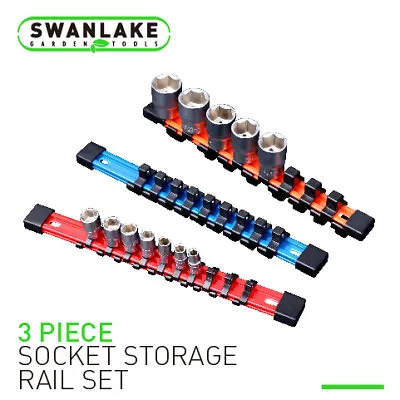 3PC Socket Organizer Sliding Holder Rail Mountable 1/4  3/8  1/2  Tool Storage • $12.79