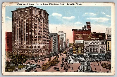 Detroit Michigan - Woodward Ave. View Showing Kern's Hotel - Vintage Postcard • $5.09