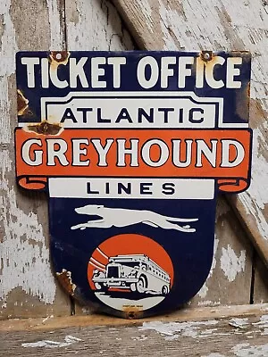 Vintage Greyhound Porcelain Sign Atlantic Bus Ticket Transit Line Comp Veribrite • $270.63