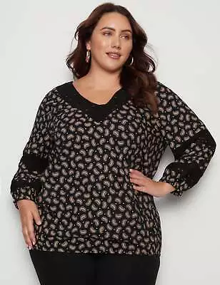 BeMe - Plus Size - Womens Tops -  3/4 Sleeve V Neck Lace Trim Top • $15.87