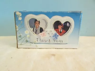  Wall Decor Picture  Frame DOUBLE HEART PORCELAIN WALLET SIZE  I LOVE YOU  • $13.50