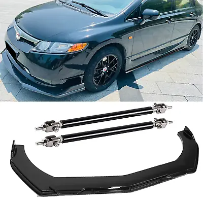 Front Bumper Lip Splitter Spoiler Body Kit Gloss Black For Honda Civic 2006-2022 • $99.99