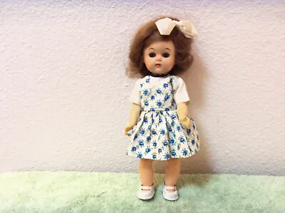 $24 • Buy 1950's Virga 8  Pam Walker Doll In Blue Flowered Dress, Molded Shoes