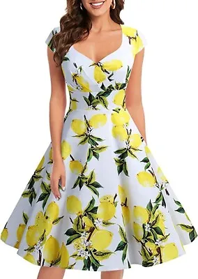£24.99 • Buy BBonlinedress 50s 60s A Line Rockabilly Dress Vintage Swing Lemon - XS