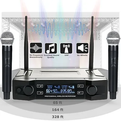 Professional 2 Channel UHF Wireless Dual Microphone Cordless Handheld Mic System • $43.99
