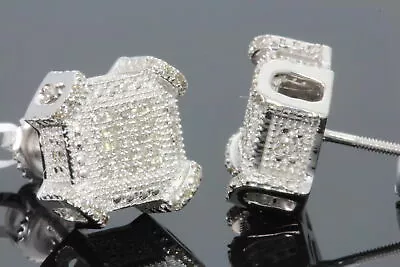 .29 CARAT STERLING SIVER MENS WOMENS 10 Mm 100% REAL DIAMONDS EARRINGS STUDS • $180