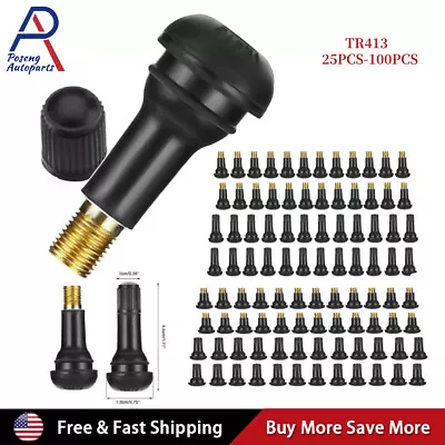 Tire VALVE STEMS TR 413 Snap-In Car Auto Short Rubber Tubeless Tyre Black • $4.87